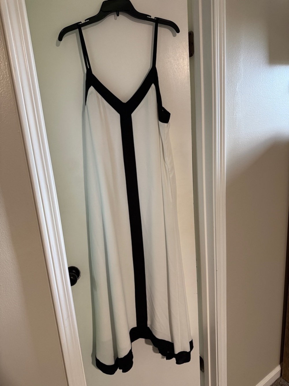 Black and White Maxi Slip Dress with Contrast Trim